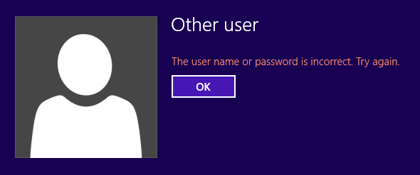 Windows 8 Username or Password Incorrect